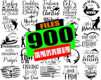 Fishing SVG Bundle: Fisherman Silhouette, Hook & Pole Designs (900 Files)