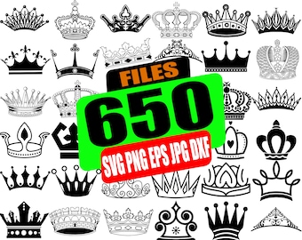 Royal Crown SVG Bundle: King & Queen Silhouette Clipart (650 Files)