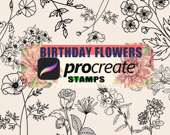 Procreate Birth Month Flower Stamps: Botanical Brushset (Brushset file)
