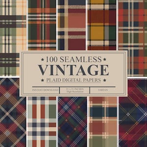 100 digitala vintagerutiga papper: Sömlös buffeltartan (PNG)