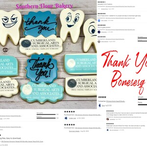 Peut inclure: Un ensemble de 10 mod&egrave;les de d&eacute;coupoirs &agrave; biscuits num&eacute;riques repr&eacute;sentant diff&eacute;rentes formes de dents et le texte "Cumberland Surgical Arts and Associates" dans un sch&eacute;ma de couleurs bleu sarcelle et blanc. Les motifs sont parfaits pour cr&eacute;er des biscuits personnalis&eacute;s pour les dentistes, les orthodontistes ou tous ceux qui aiment les dents.