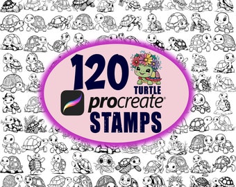 120 Turtle Procreate Stamps: Animal & Beach Doodles (Brushset File)