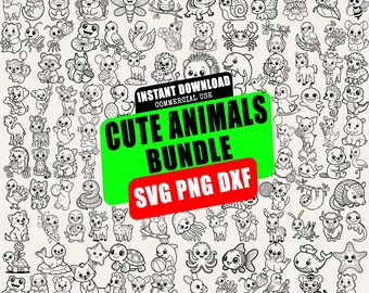 Cute Animals Doodle SVG Bundle: Safari Forest Farm Clipart (Svg,Png,Dxf)