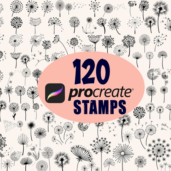 120 timbres de procréation de pissenlit, timbres Just Breath, procréation de griffonnage abstrait, timbres de procréation de fleurs, jeu de pinceaux soufflant de pissenlit