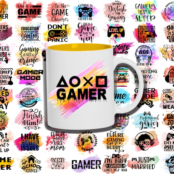 120 diseños de sublimación de tazas de jugador, envolturas de tazas para juegos, controlador de juego, archivos PNG, impresión por sublimación, uso comercial