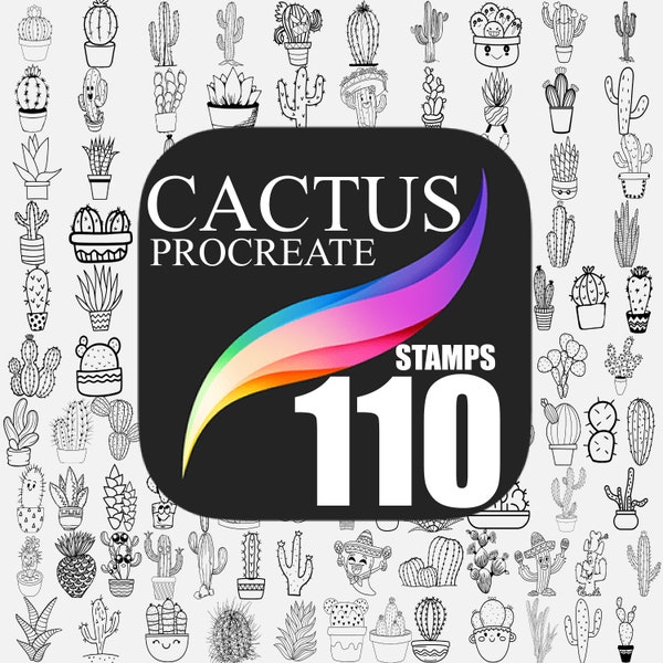 110 Cactus Procreate Stamp Bundle,Cute Procreate Stamp,Cactus Tattoo,Procreate Brushes,Procreate Brushset,Cactus Doodle Procreate