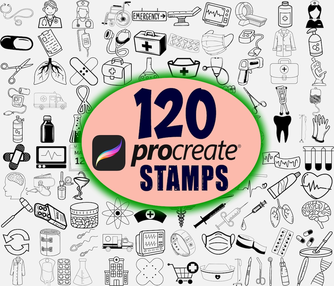120 Medical Procreate Stamps Bundle, Nurse Doctor Stamps, Health Care