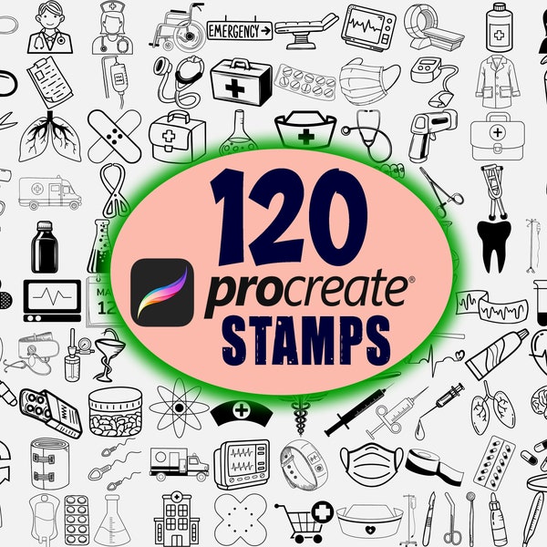 120 Medical Procreate Stamps Bundle, Nurse doctor stamps, Health Care Procreate, Stamps Brushset, Hospital Stamps, Commercial use