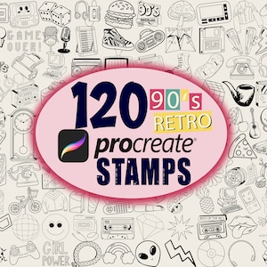 120 Procreate Stamps 90s,Doodle Stamps,Retro Brushset,Nostalgia Procreate,90s icons,Decades Party,Retro Shirt stamps,90s theme,Y2K brushes
