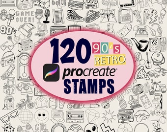 90s Retro Procreate Stamps: Nostalgia Doodle Brushset