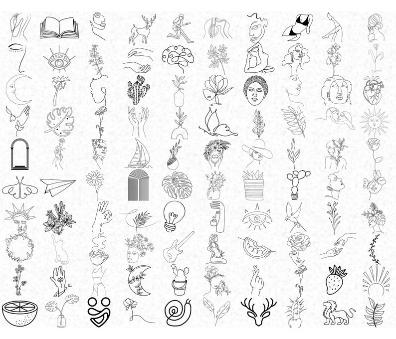 Minimalist Line Art Procreate Stamps: Floral Tattoo Abstract (.brushset ...