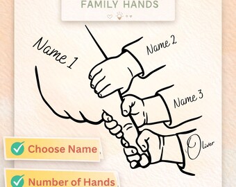 Custom Family Hands, Parents of 4 Holding Hands Keepsake, Digital Download