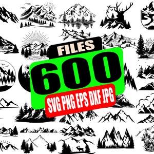 Paquete SVG de montaña de diseño 120, archivo SVG de aventura, SVG de camping, svg de montaña al aire libre para vaso, svg de bosque, archivo de corte, png, silueta