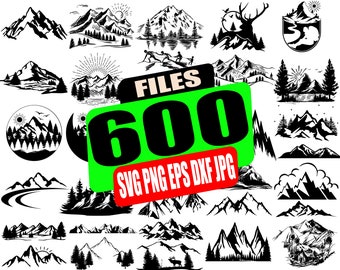 120 Design montagne SVG Bundle, fichier SVG aventure, Camping SVG, svg de montagne à l’extérieur pour gobelet, svg forêt, couper fichier, png, silhouette