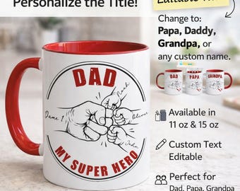 Personalized Dad/Papa/Grandpa Mug, Custom Kids Fist Bump Hands with Names