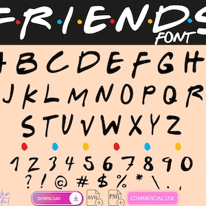 Vrienden lettertype SVG-bestand, vrienden alfabet lettertype PNG, vrienden digitale lettertype SVG voor cricut, canvas, instant download