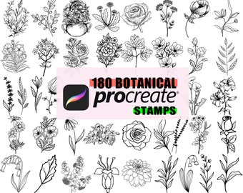 180 Procreate Botanical Stamps: Floral & Leaf Brush Set