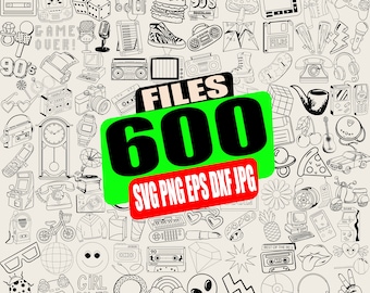 Pakiet SVG „Nostalgia lat 90.”: Retro projekty clipart (600 plików)