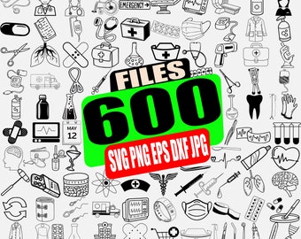 Medical SVG Bundle: Nurse, Stethoscope, Hospital Clipart (600 Files)