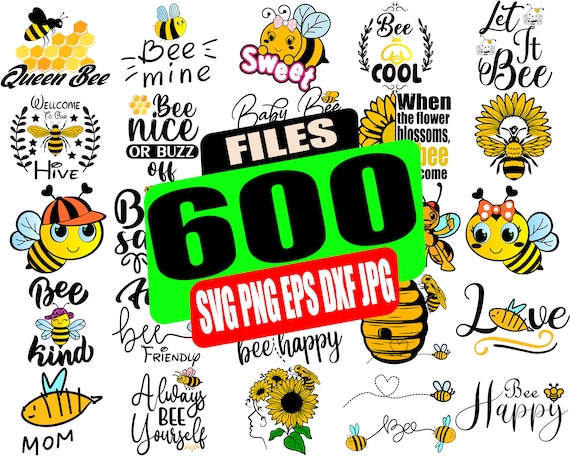 Bee SVG Bundle: Honeycomb, Bee Kind & Happy Designs (600 Files)