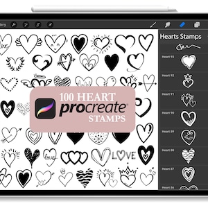 100 Heart Procreate Stamps Bundle: Valentine Doodle Brushset