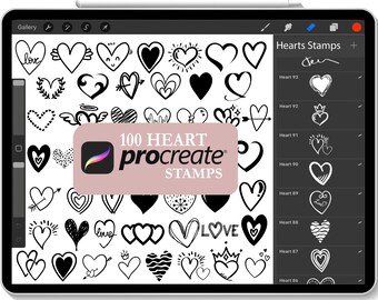 100 Heart Procreate Stamps Bundle: Valentine Doodle Brushset
