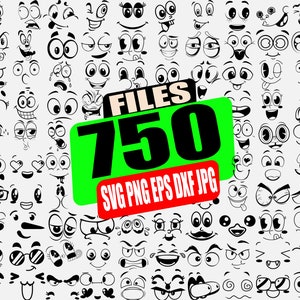 150 Cartoon Emotion Faces SVG Bundle, Kawaii Face SVG, Cute Funny Face SVG, Emoji face, cartoon face clipart, comic face, png, silhouette