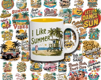 Retro Summer Mug Sublimation Designs: Beach Vibes PNG (120 Files)