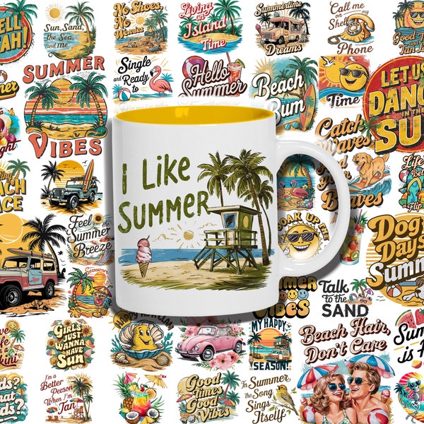 120 Retro Summer Mugs Sublimation Designs,Summer Vibes Mug Wraps,Groovy Summer Saying Mug PNG,Seashells Mug Png,Hello Summer Png,Sublimation