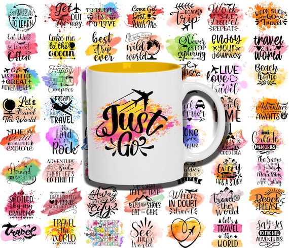 120 Travel Mug Sublimation Designs: Travel Saying PNG Files (Commercial Use, Instant Download)