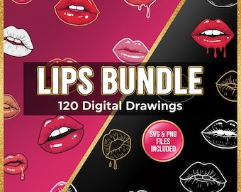 120 Lips SVG Bundle: Valentine Cricut Cut Files Silhouette (PNG DXF)