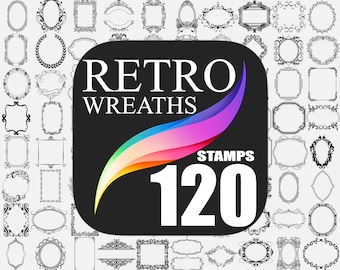 120 Retro Procreate Kränze,Procreate Tattoo,Stempel für Procreate,Procreate Stempel Set,Retro Stempel Pinsel,Procreate Muster