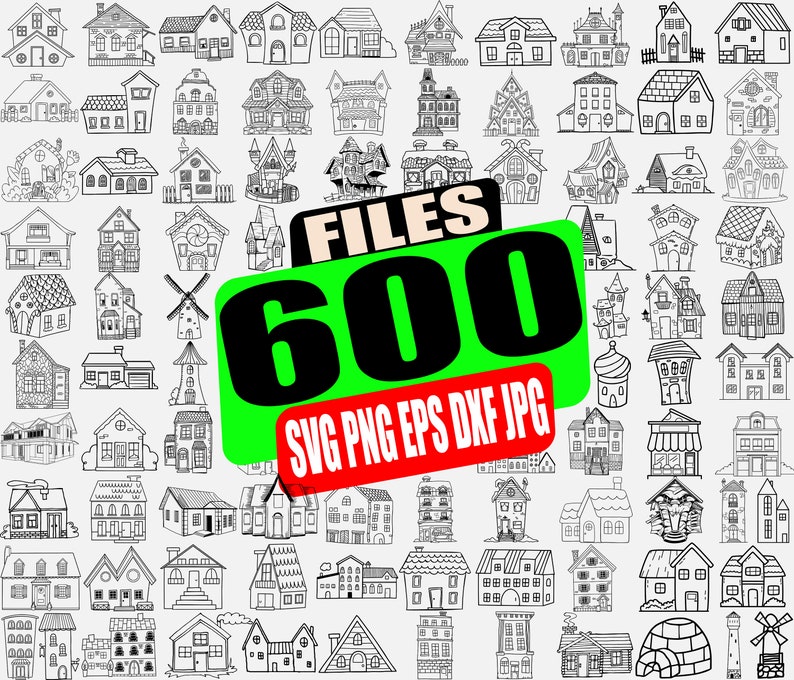 Hand Drawn Houses SVG Bundle: Doodle House Clipart (cut Files) - Etsy