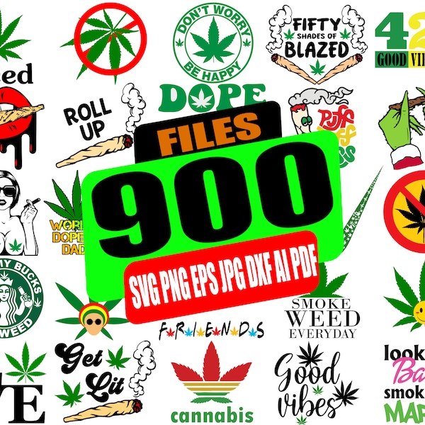 Wietblad SVG-bundel, marihuana SVG, 420 wiet SVG, cannabis SVG voor cricut, cannabisblad, png, bestand knippen