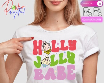 Retro Holly Jolly Babe SVG PNG: Christmas Shirt Design (Digital Download)