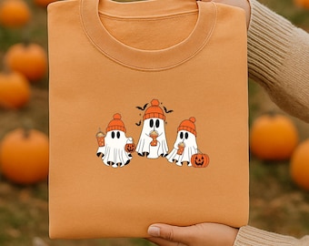 Ghost Coffee PNG | Cute Fall Halloween PNG for Sublimation & Printing | Ghost with Coffee Clipart | Autumn Shirt Design Digital Download