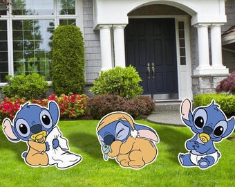 Stitch Baby Cutouts, Baby Stitch and Angel Cutouts, Party Décor, Baby Twins Party Décor, Baby Shower, Stitch Gender Reveal,