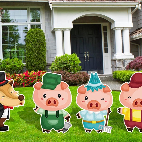 Three little pigs Party Decor, the Bad Wolf, Cartoon Cutouts, Outdoor Decor, Yard Sign, Halloween Decor, School Plays, Birthday Party Decor