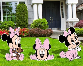 Baby Minnie Party Decor Cutouts, Baby Minnie Party Décor, Baby Minnie Cutouts, Pink Bow, Outdoor Decor, Baby Shower Decor, Minnie Hands