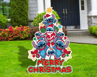 Stitch Christmas Tree Cutout, Stitch Cutouts, Outdoor Decoration Signs, Yard Sign, Christmas Decor, Stitch Christmas Tree, Outdoor Decor