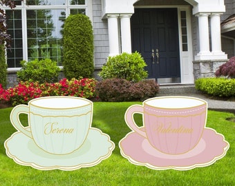 Tea Cups Light Colors, Tea Cups Cutouts, Birthday Party Decor, Princess tea cups, Tea Party Party Decor, Yard Signs, Personalized Signs