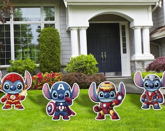 Stitch Superheroes, Stitch Halloween Party Decor, Stitch Superheroes Cutouts, Outdoor Decor, Halloween Party decor, Superheroes Party Decor