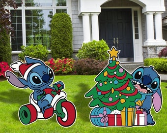 Stitch Christmas Yard Signs and Cutouts, Christmas Tree, Stitch Cutouts, Yard Signs, Outdoor Decoration Sign, Christmas, Stitch Christmas ,