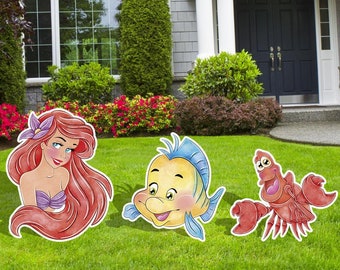Little Mermaid Party decor Cutouts, Princess Ariel Water Colors, Little Mermaid Cutouts, Birthday Party Decor, Princess Ariel,  Flounder
