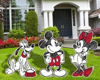 Recortes rojos vintage de Mickey y sus amigos, decoración para fiestas de cumpleaños, decoración de jardín, recortes rojos de Mickey, recortes vintage de Mickey