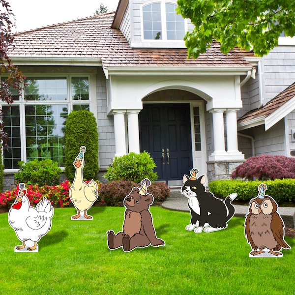 Letreros de jardín con diseño de osito adorable, decoración para exteriores, decoración para fiestas de cumpleaños, recortes de animales, decoración para fiestas de cumpleaños con diseño de osito adorable