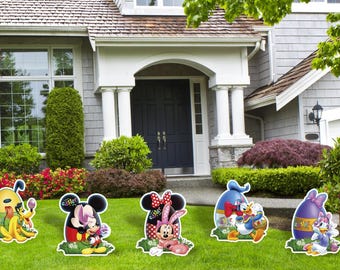 Decoración de Pascua, recortes de huevos de Mickey de Pascua, decoración de Pascua de Mickey y sus amigos, búsqueda de huevos, decoración de jardín, decoración de fiesta de Pascua, amigos de Mickey