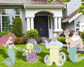 Little Mermaid Party Decor, Yard Signs and Cutouts, Little Mermaid Light Colors, Outdoor Decor, Ariel Birthday Party, Eric, Ursula, Flounder