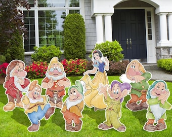 Snow White Water Color, Seven Dwarfs Water Color, Cartoon Cutouts, Birthday  Party Decor, Yard Sign,  Outdoor decor, Halloween Decor