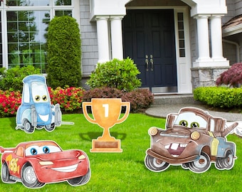 Cars Water color, Party Decor Cutouts, Boys Birthday Party decor,, Birthday Party Decor, Cars Cutouts, Outdoor Decor, Personalized trophy